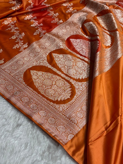 Orange Rangkat Banarasi Cross Mashru Silk Saree MSRK01