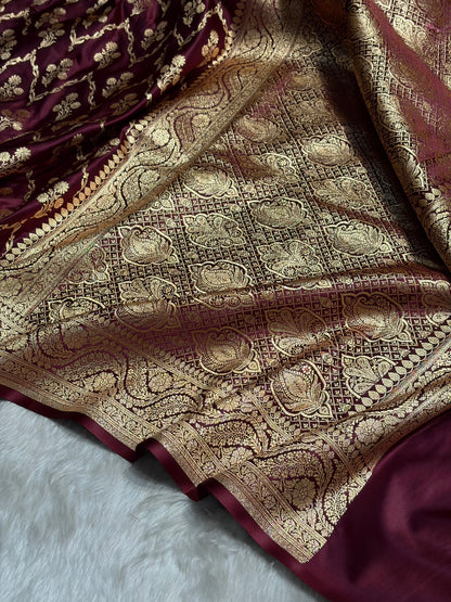 Garnet Cross with Boota Pattern Satin Katan Silk Saree SK67