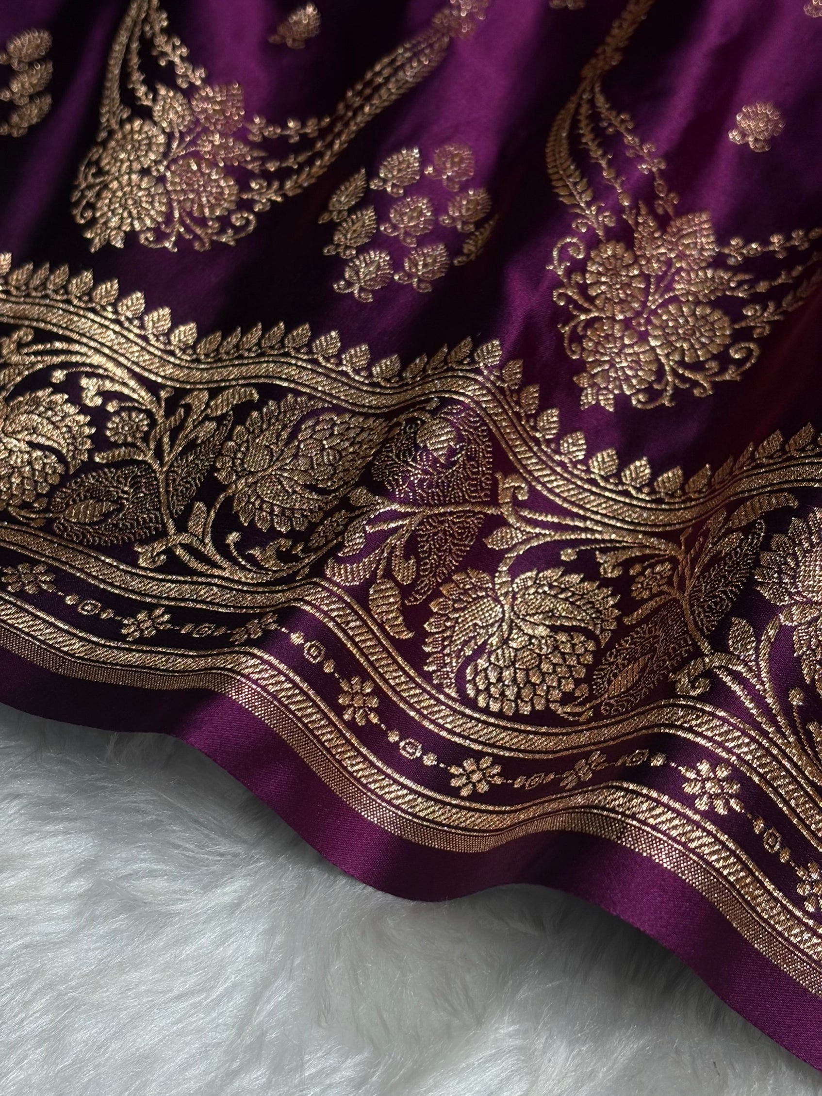 Wine Floral Boota Pattern Satin Katan Silk saree SK39