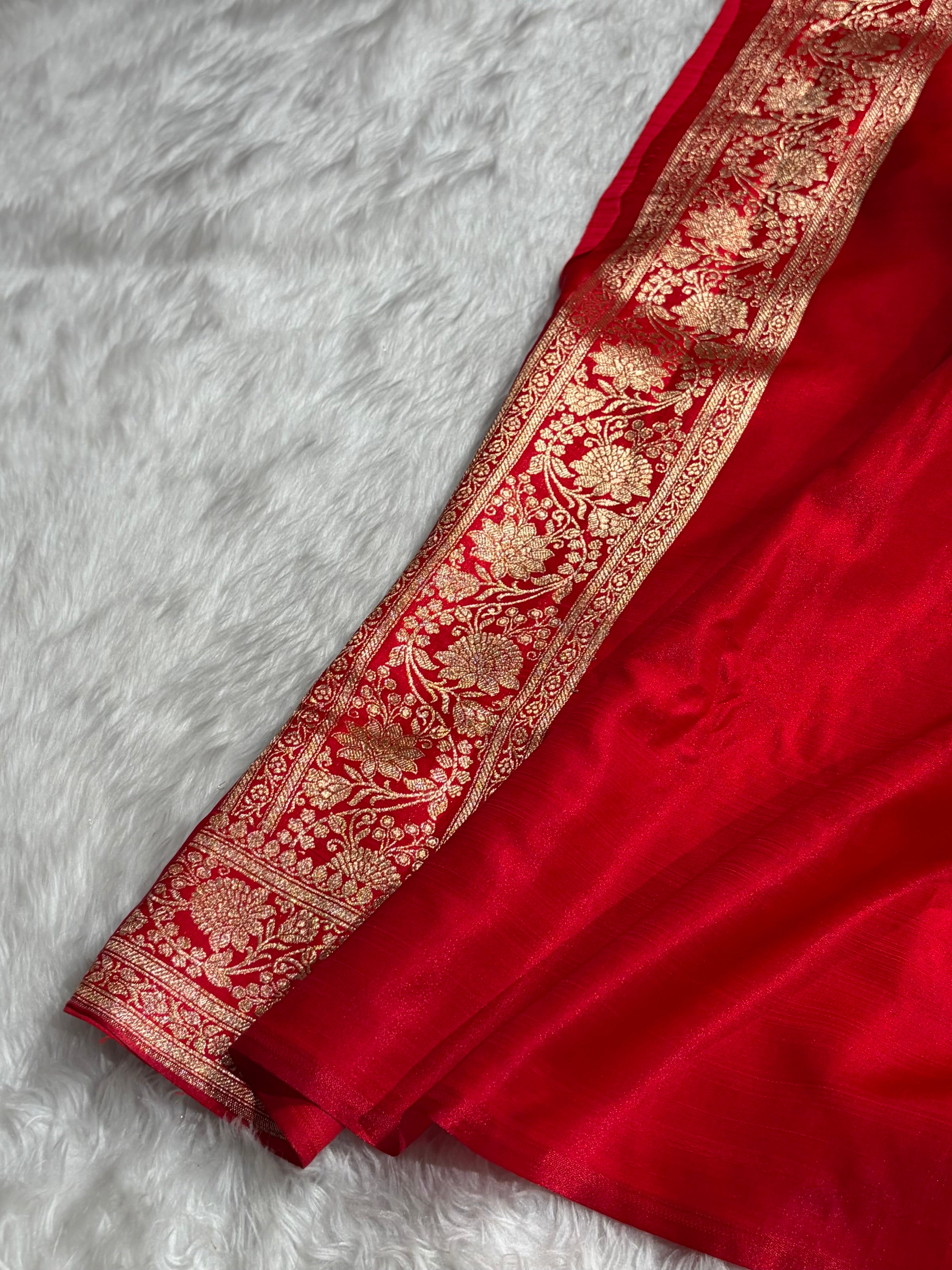 Red Shades Cross Satin Silk Saree with gotta patti SSGP10