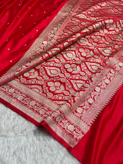Red Shade With Booti Pattern Mashru Silk Saree