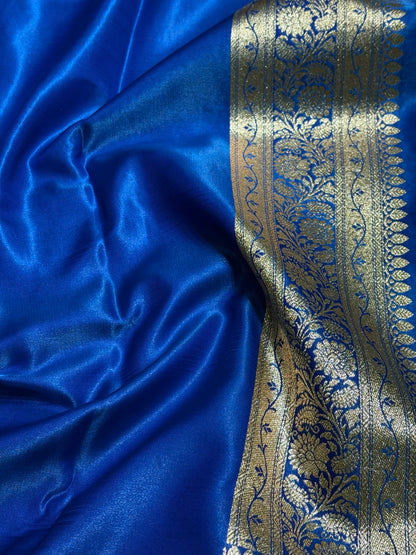 Royal Blue Shades Banarasi  Cross Jaal Satin Silk Saree SS11