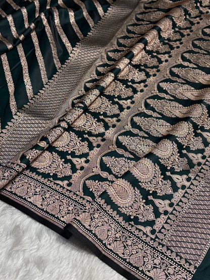 Dark Rama With Floral Border Mashru Silk Saree MSM-98