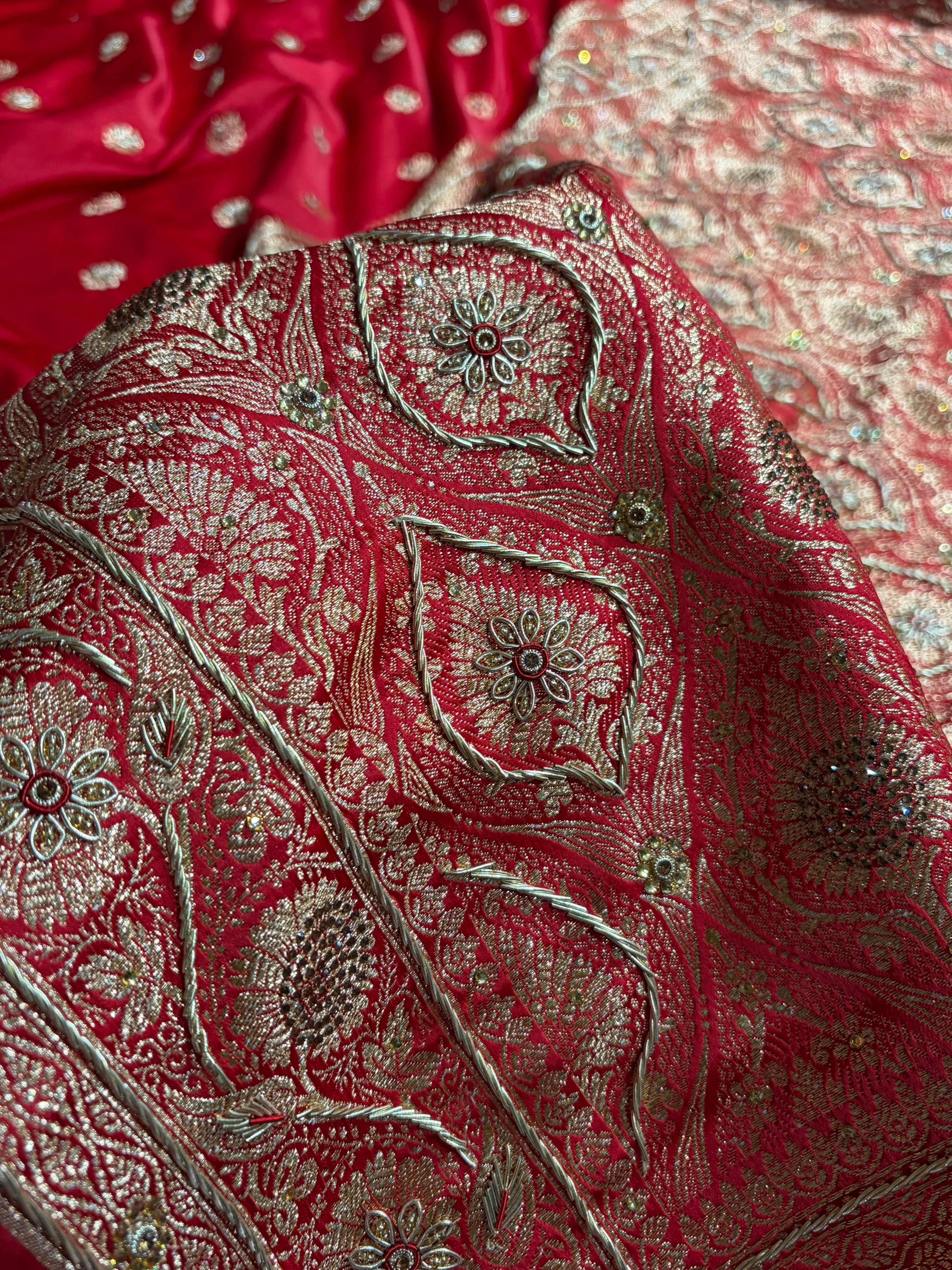 Banarasi Red Work Pattern Satin Katan Silk Saree BSK72