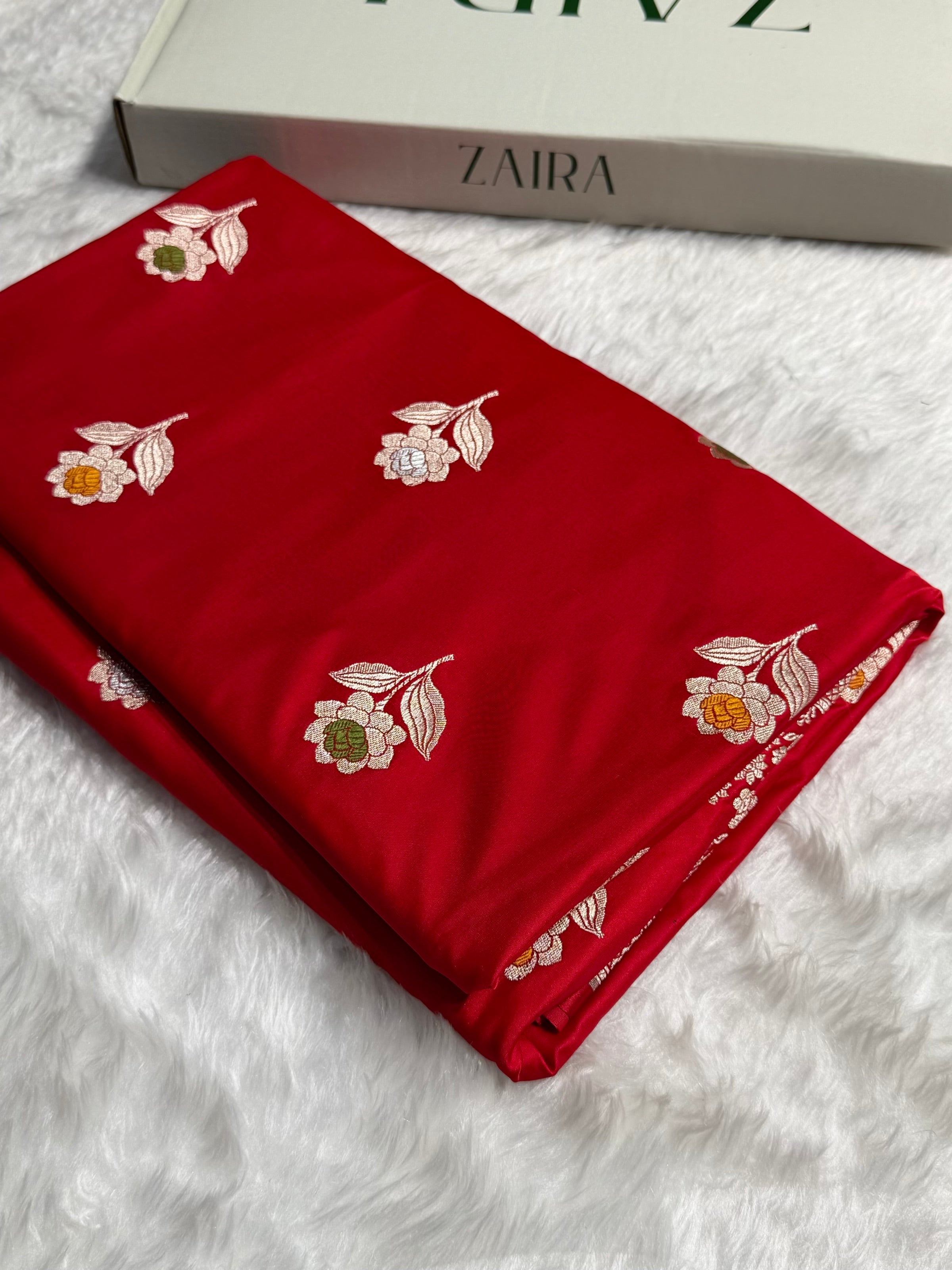 Premium Banarasi Satin Katan Saree With Minakari Boota in Red Shades SK94