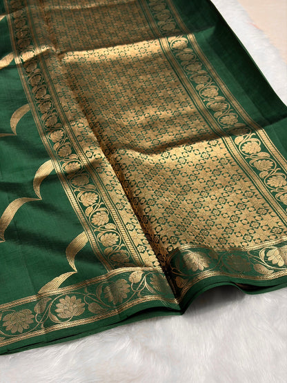 Bottle Green Shades Handwoven Pure  Raw Mango Silk RM-42