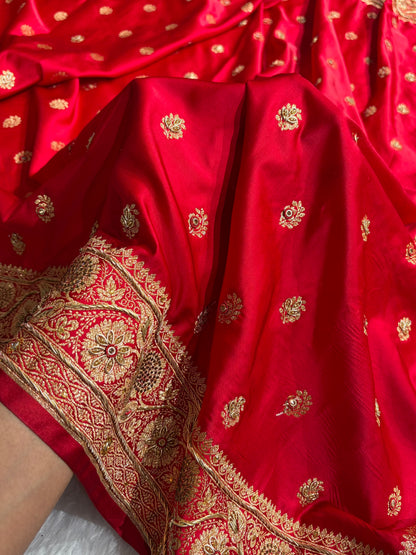 Banarasi Red Work Pattern Satin Katan Silk Saree BSK72