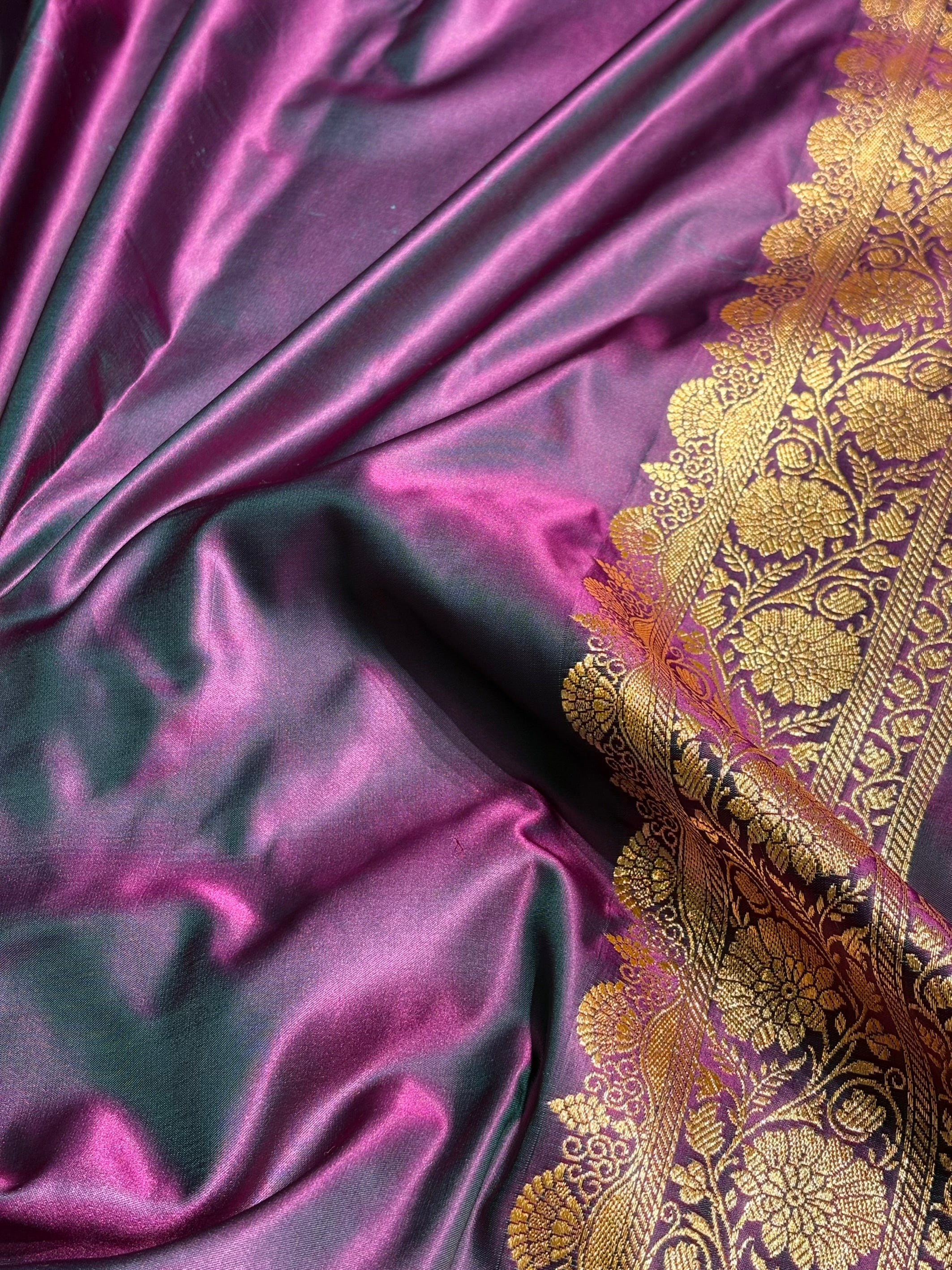 Purple Floral Jaal Pattern Satin Katan Silk Saree SK43