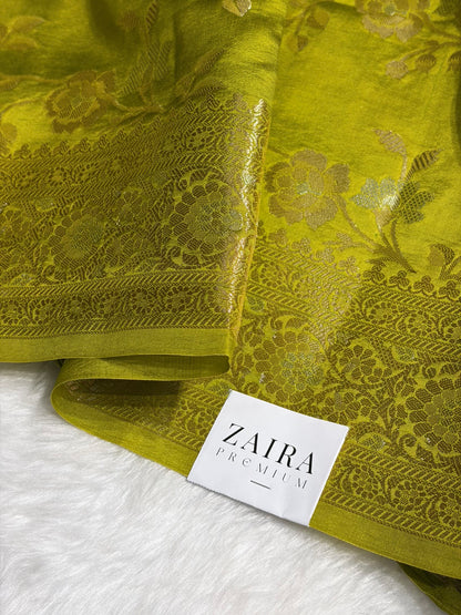 Mehendi Shade Minakari Pure Caramel Silk Saree CS-04