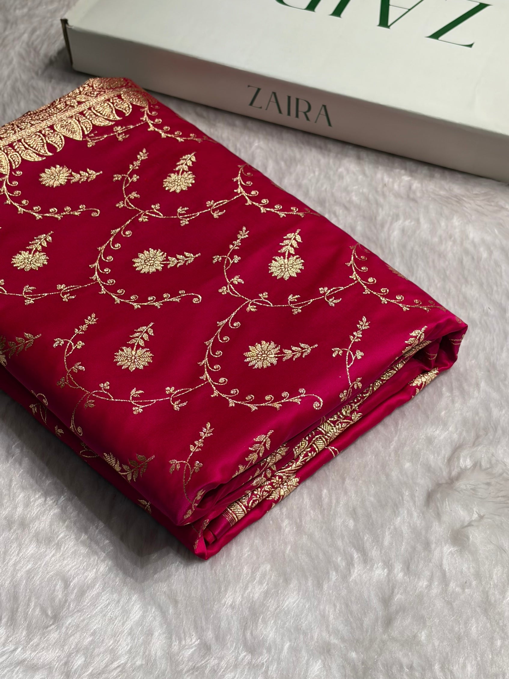 Cross Rani Shades Jaal Floral Pattern Satin Katan Silk Saree SK81