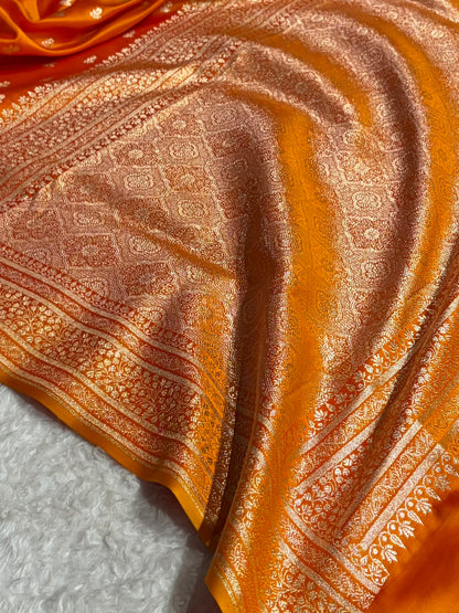 Banarasi Satin Katan Saree With Boota in Orange Gold Shades SK89