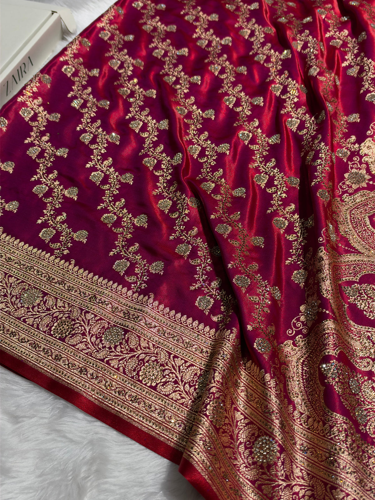 Bridal Reddish Magenta Cross Satin Silk with Ari and Stone work BSS11
