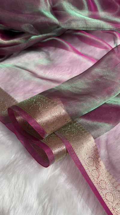 Cross Purple Shades Pure Tissue Silk Saree with Brocade Blouse PT-09
