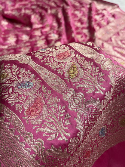 Dusty Pink Shades Banarasi Minakari Floral Jaal Mashru Silk Saree MS28