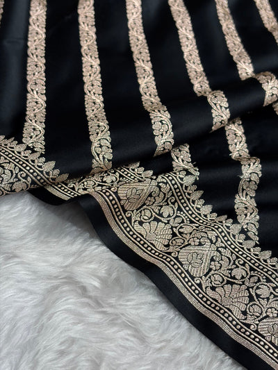 Black With Floral Border Mashru Silk Saree MSM-98
