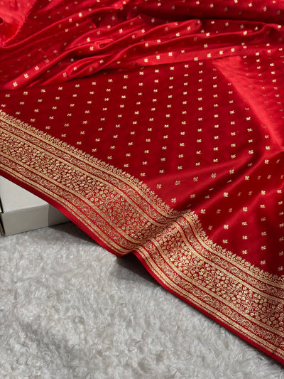 Banarasi Satin Katan Saree in Dark Red Shades SK88