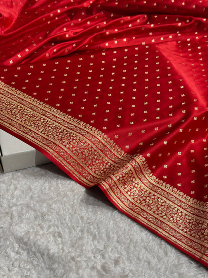 Banarasi Satin Katan Saree in Dark Red Shades SK88