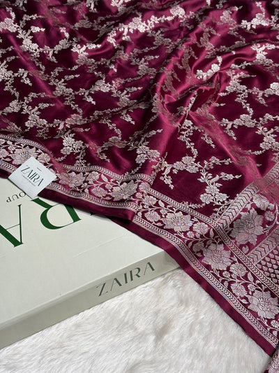 Garnet Jaal Pattern Mashru Silk Saree MCS56