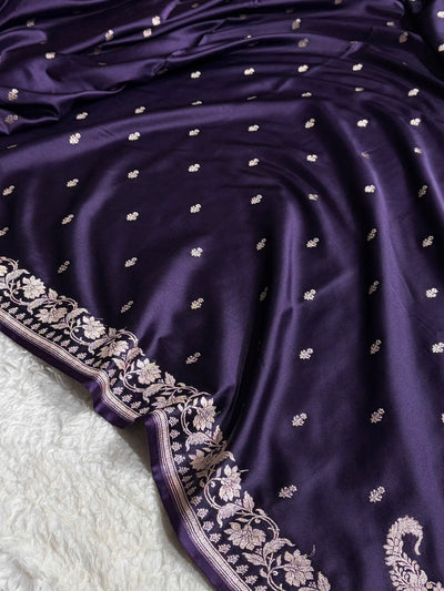 Banarasi Dark Purple Shades Floral Mashru Silk Saree MCS88