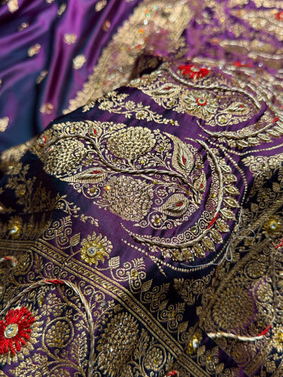 Banarasi Wine Satin Katan Silk Saree with Zardozy work BSK82