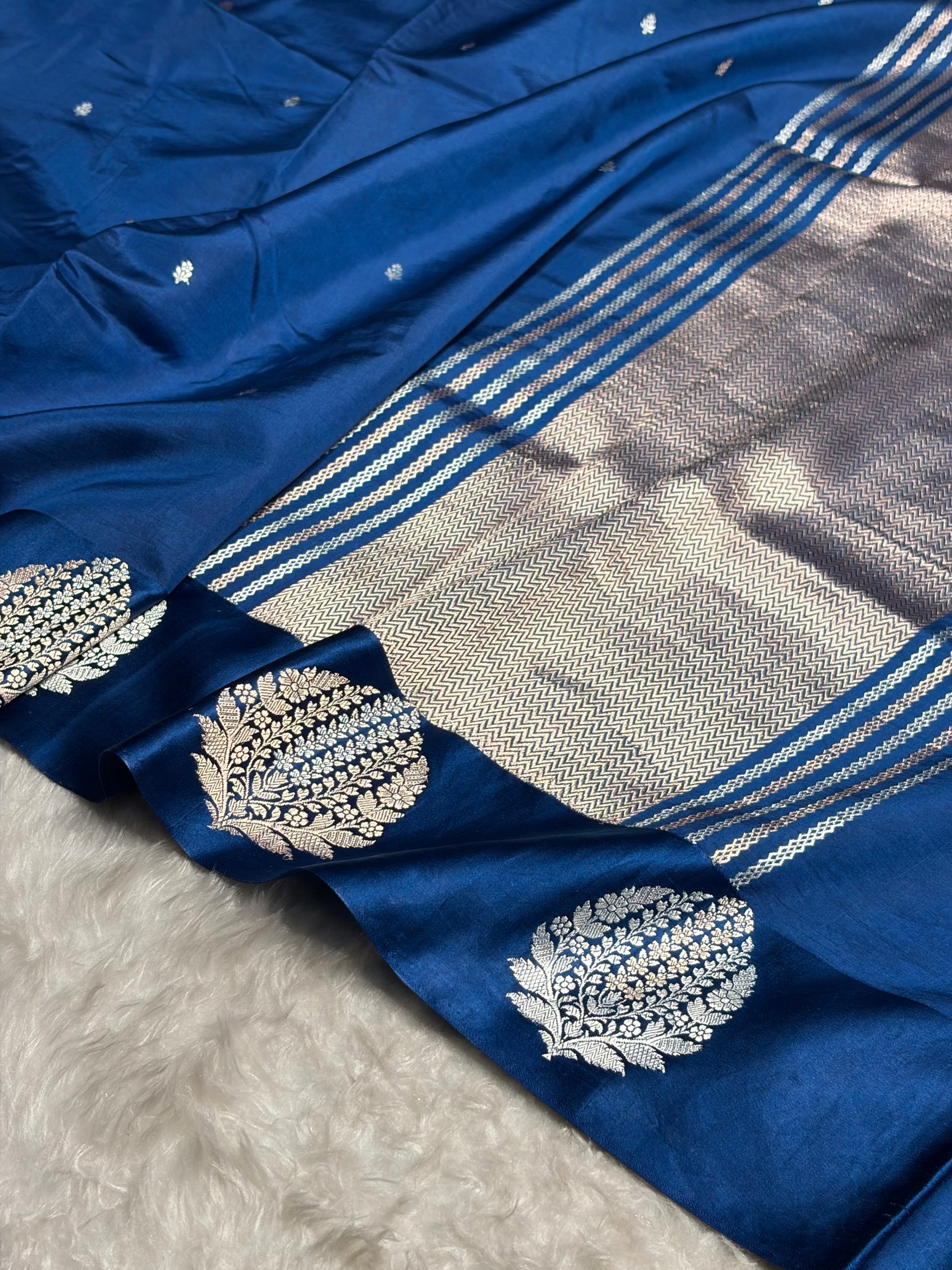 German blue Shades Handwoven Pure Katan Silk Paper Silk RM-69