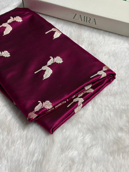 Wine Boota With Floral Border Mashru Silk Saree MSM-93