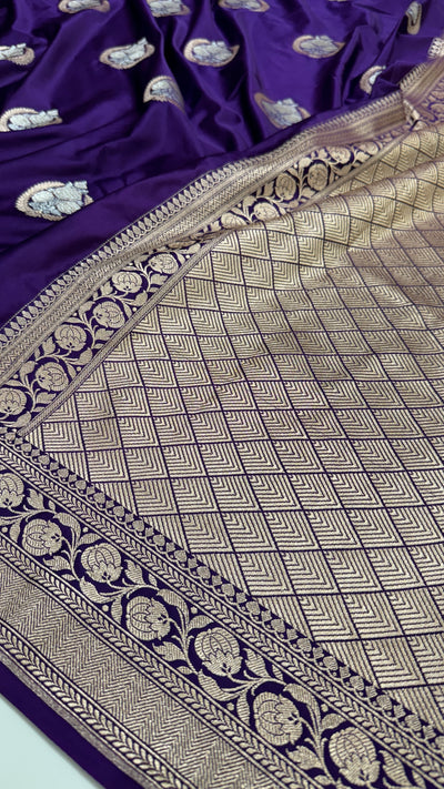 Indigo Purple Minakari Boota Mashru Silk Saree