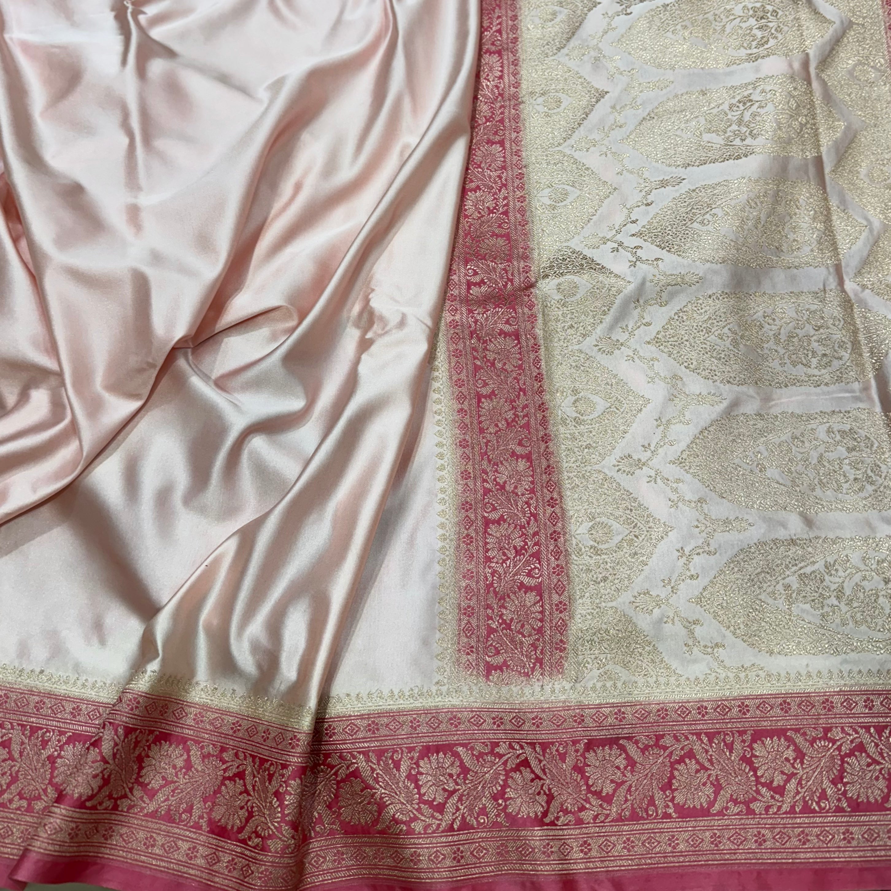 Plain Baby Pink Mashru Silk Saree