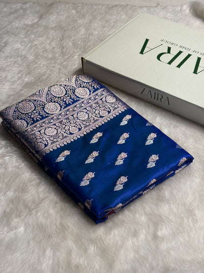 Royal Blue Shades Floral Booti Mashru Silk Saree MSM-69