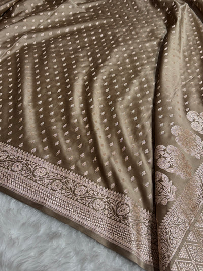 Olive Brown Shades Banarasi With Floral Border Mashru Silk Saree MSM-128