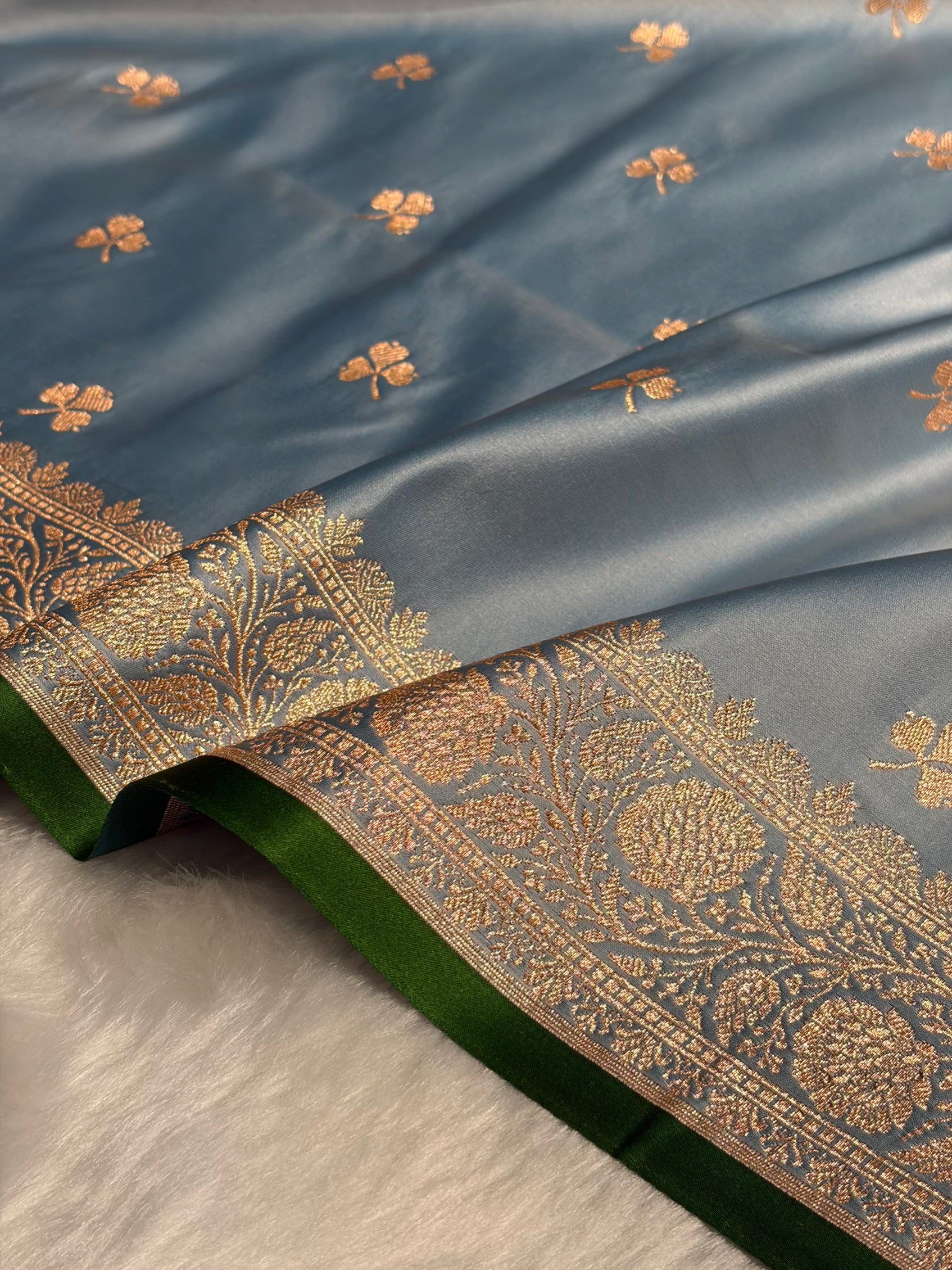 Nile Blue Booti Katan Silk Saree SK09