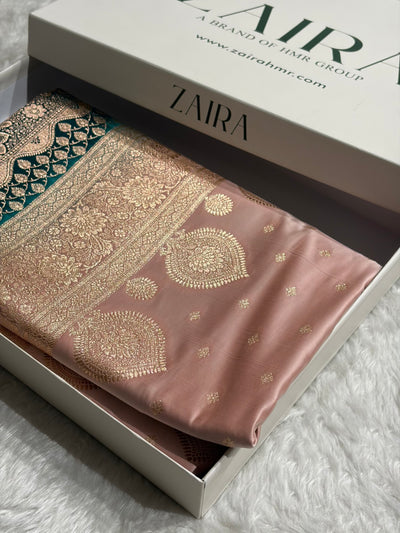 Banarasi Rose Gold with Rama Booti Satin Katan Silk saree SK29