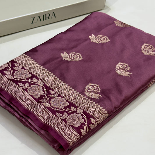 Contrast Mauve Combination Rose Motif Mashru Silk Saree