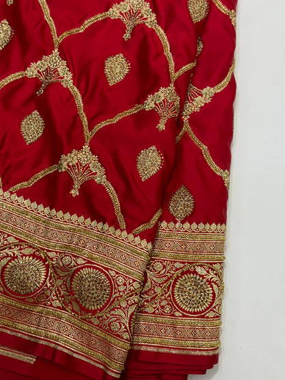 Red Mashru Silk with Ari and Stone