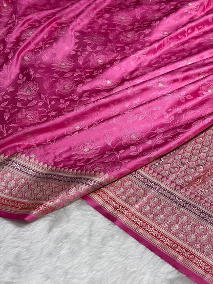 Baby Pink Shades Minakari Tanchoi Floral Booti Mashru Silk Saree MS59