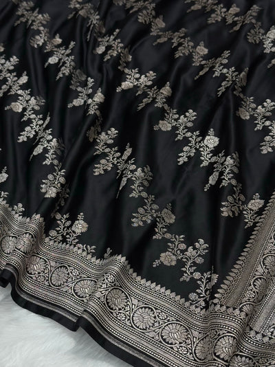 Black Beautiful Banarasi Cross Mashru Silk Saree MCS01