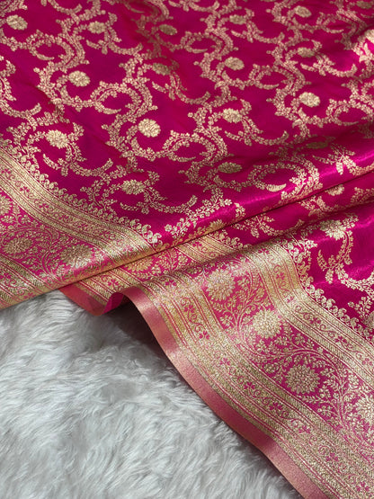 Pink Contrast Shades Jaal Pattern Banarasi Satin Silk Saree SS47