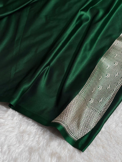 Bottle Green Shades Ghat Pattern Satin Katan Silk Saree SK19