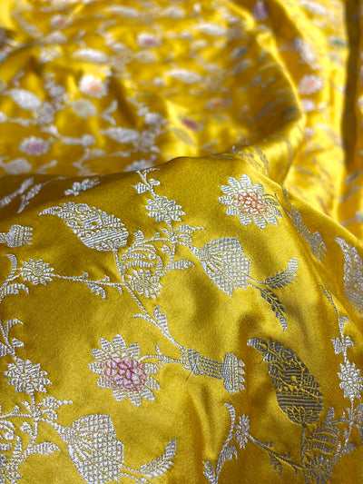 Mustard Yellow Shades In Banarasi Minakari Jaal Mashru Silk Saree MCS42