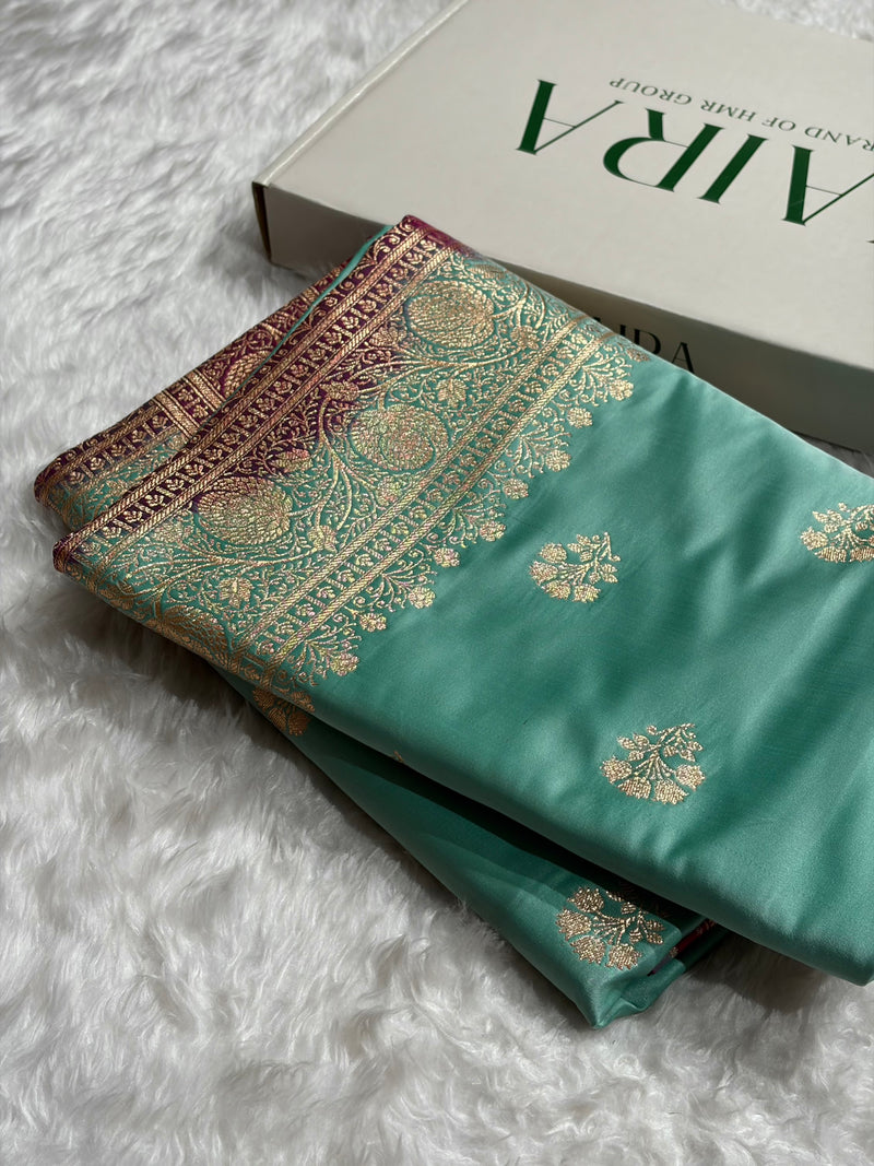 Sea green - Rani Banarasi Boota Katan Silk Saree SKM29