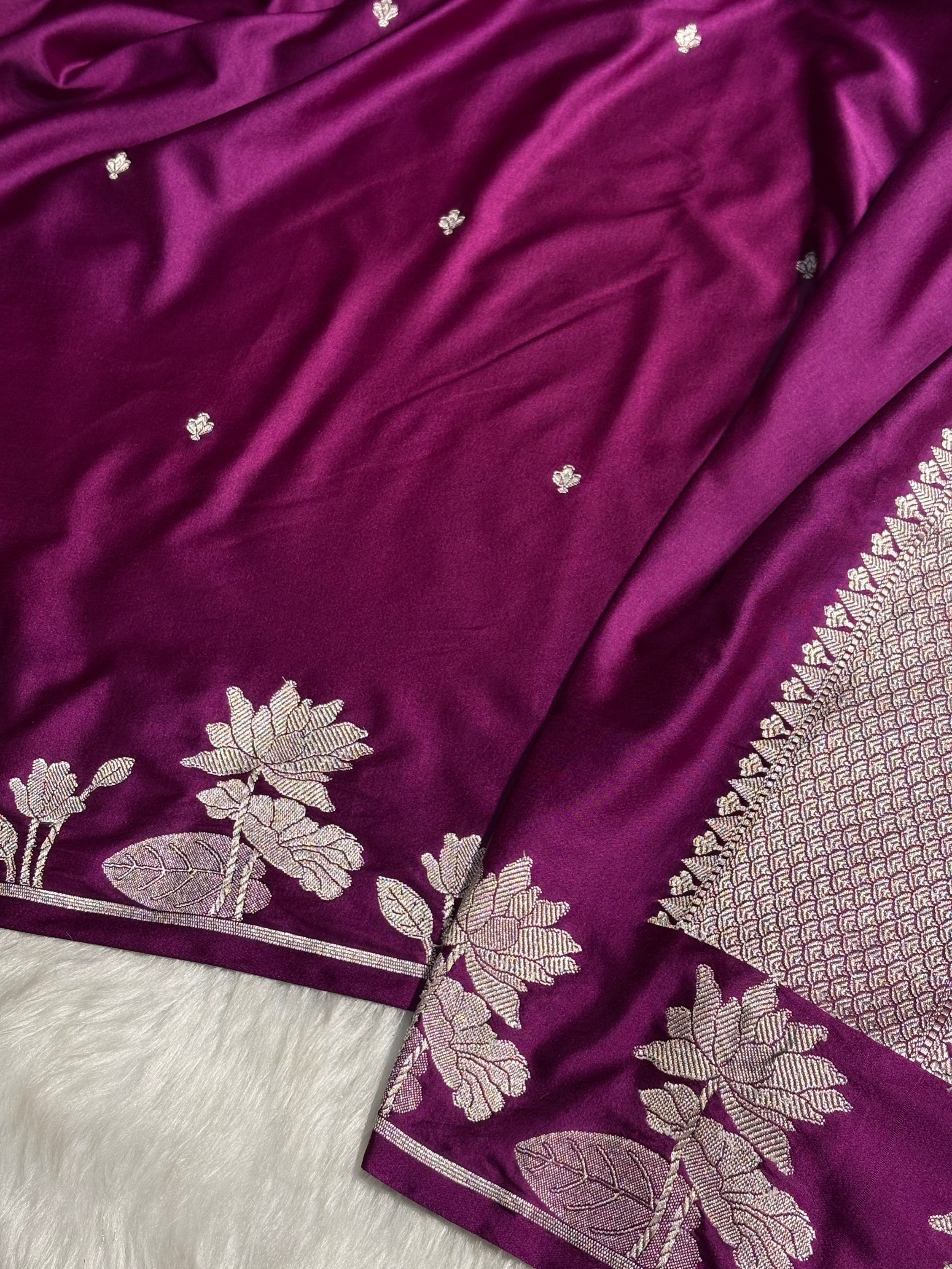 Wine Booti Motif Mashru Silk Saree MS11