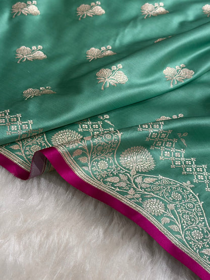 Sea Green Shades Banarasi Boota Pattern Floral Mashru Silk Saree MSM-115