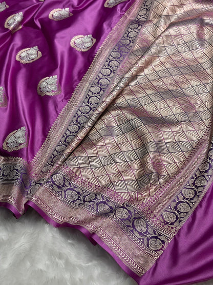 Lavender Shades Minakari Boota Mashru Silk Saree MS35