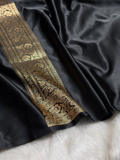 Black Booti Pattern Satin Katan Silk Saree SK65