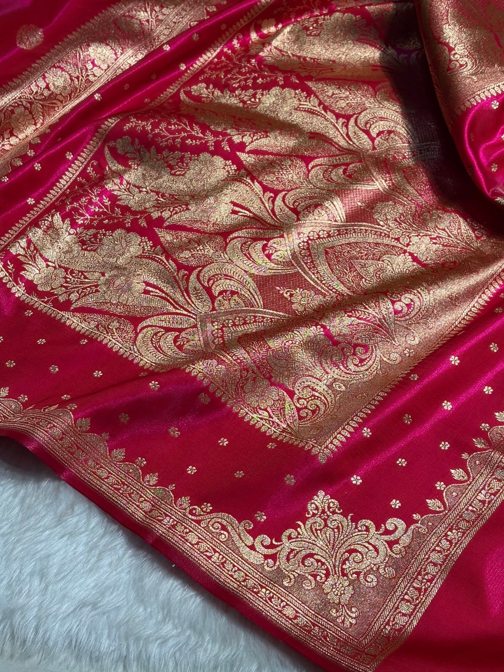 Satin Silk Saree Booti Motif in Reddish Pink Shades SS20