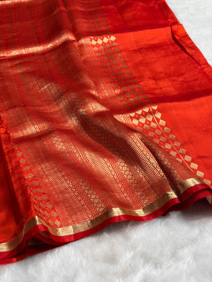 Red Shades Rangkart Handwoven Pure Katan Raw Mango Silk RM-40