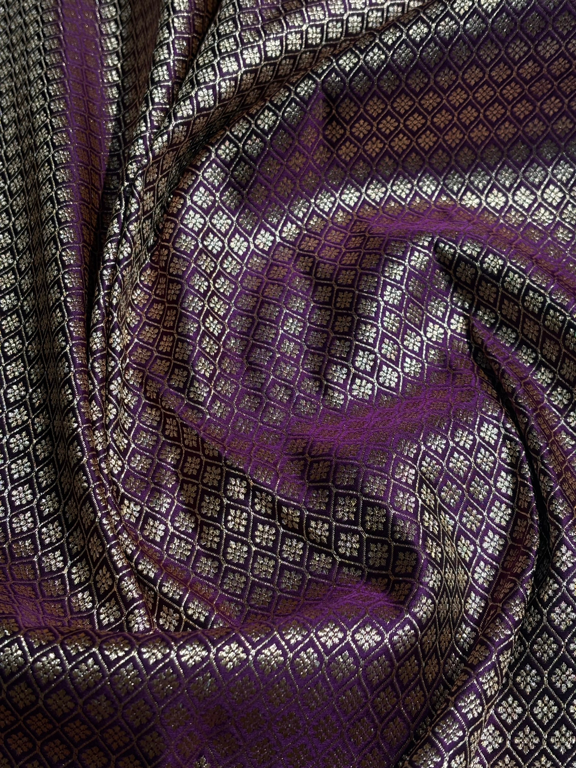 Wine Floral Boota Pattern Satin Katan Silk saree SK39