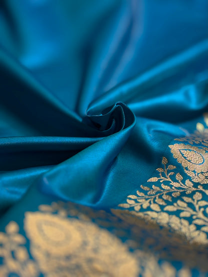 Ultra Light Weight Satin Silk Boota in Firozi Shades SS31