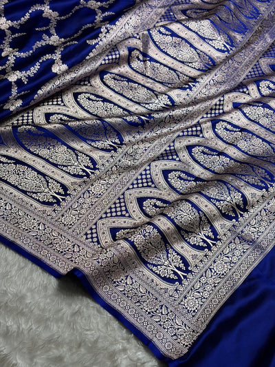 Royal Blue Shades Banarasi With Floral Border Mashru Silk Saree MSM-127