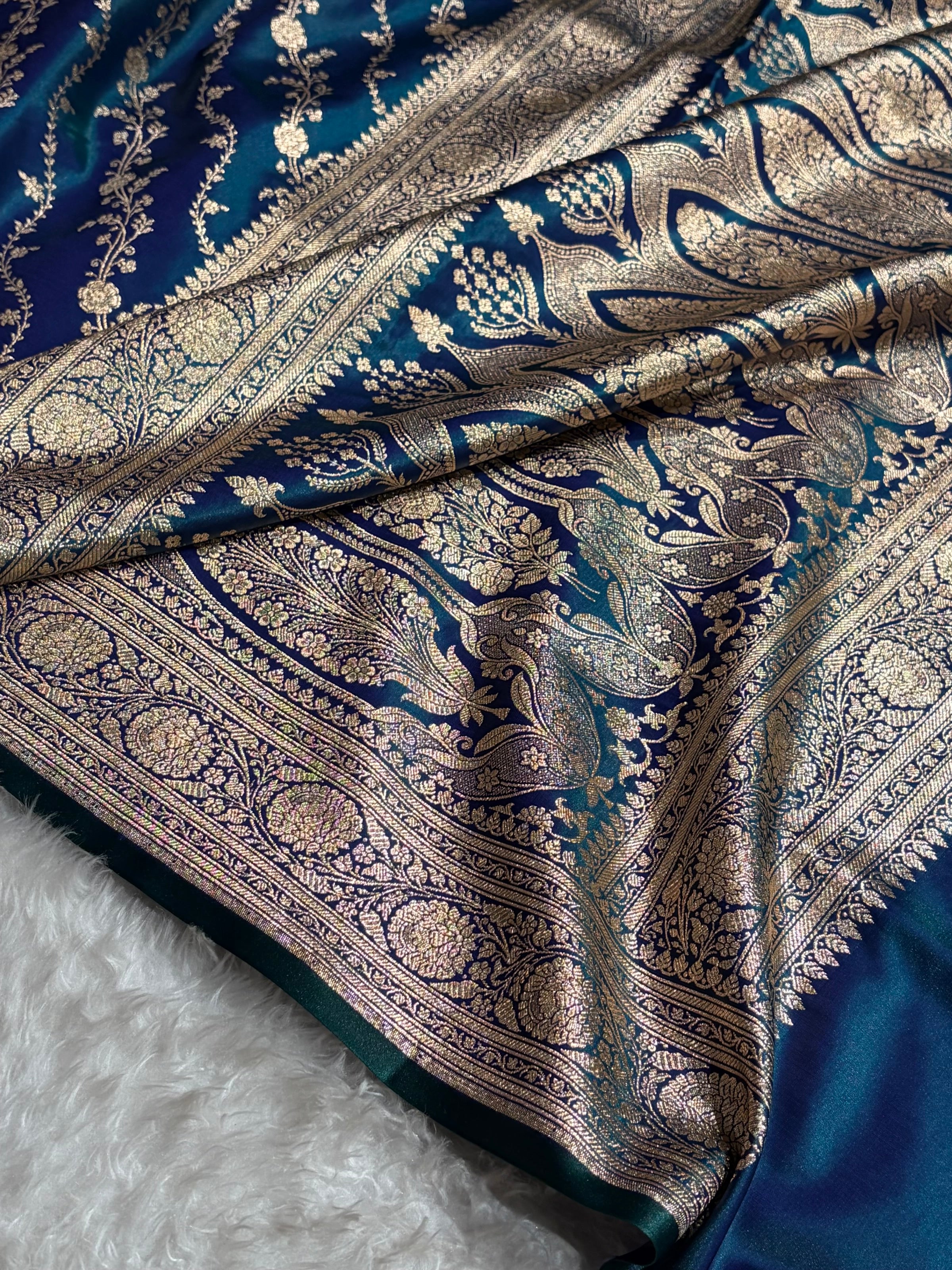 Satin Silk Cross Pattern in Peacock Shades SS37